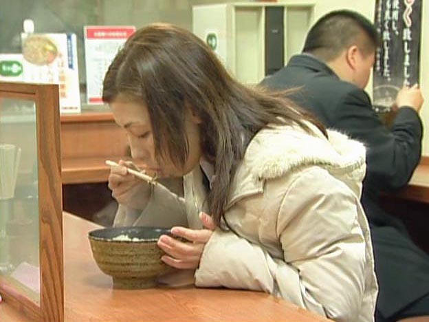 Eating soba noodles